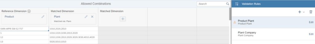 Figure 5 Validation rule for product and plant